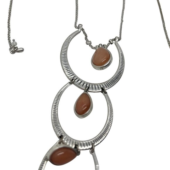 LUCKY BRAND PINK GEM STONE MOTHER OF PEARL CASCADING PENDANT NECKLACE STATEMENT - Picture 8 of 16